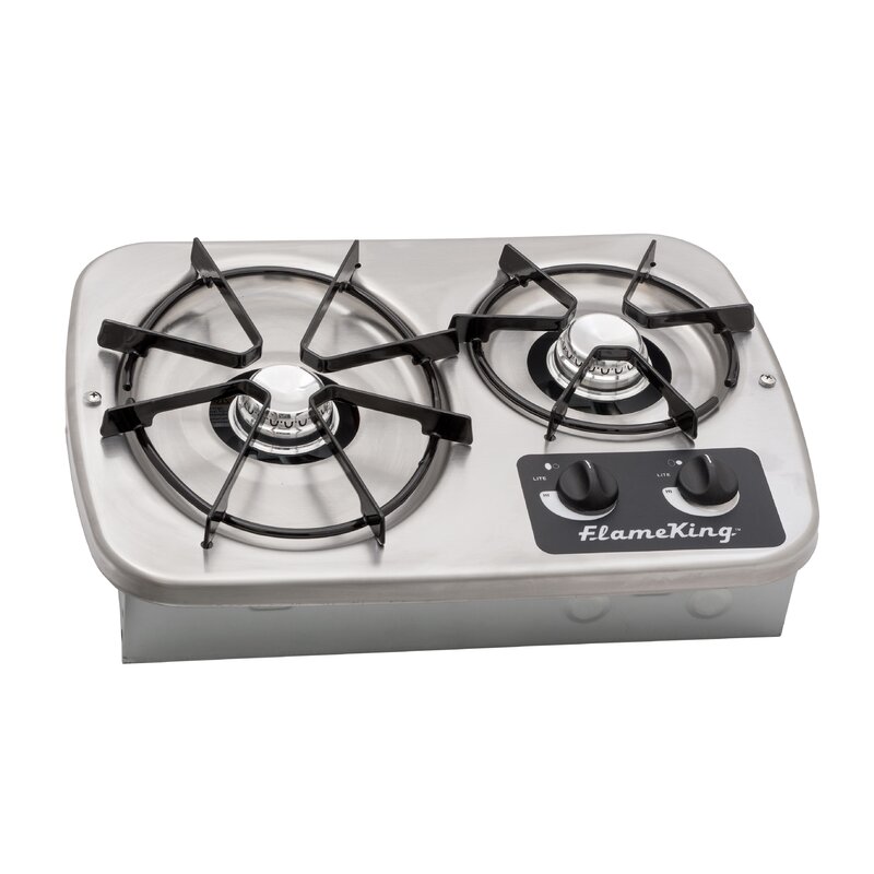 Flame King LP Gas DropIn 2 Burner RV Cooktop Stove Stainless Steel